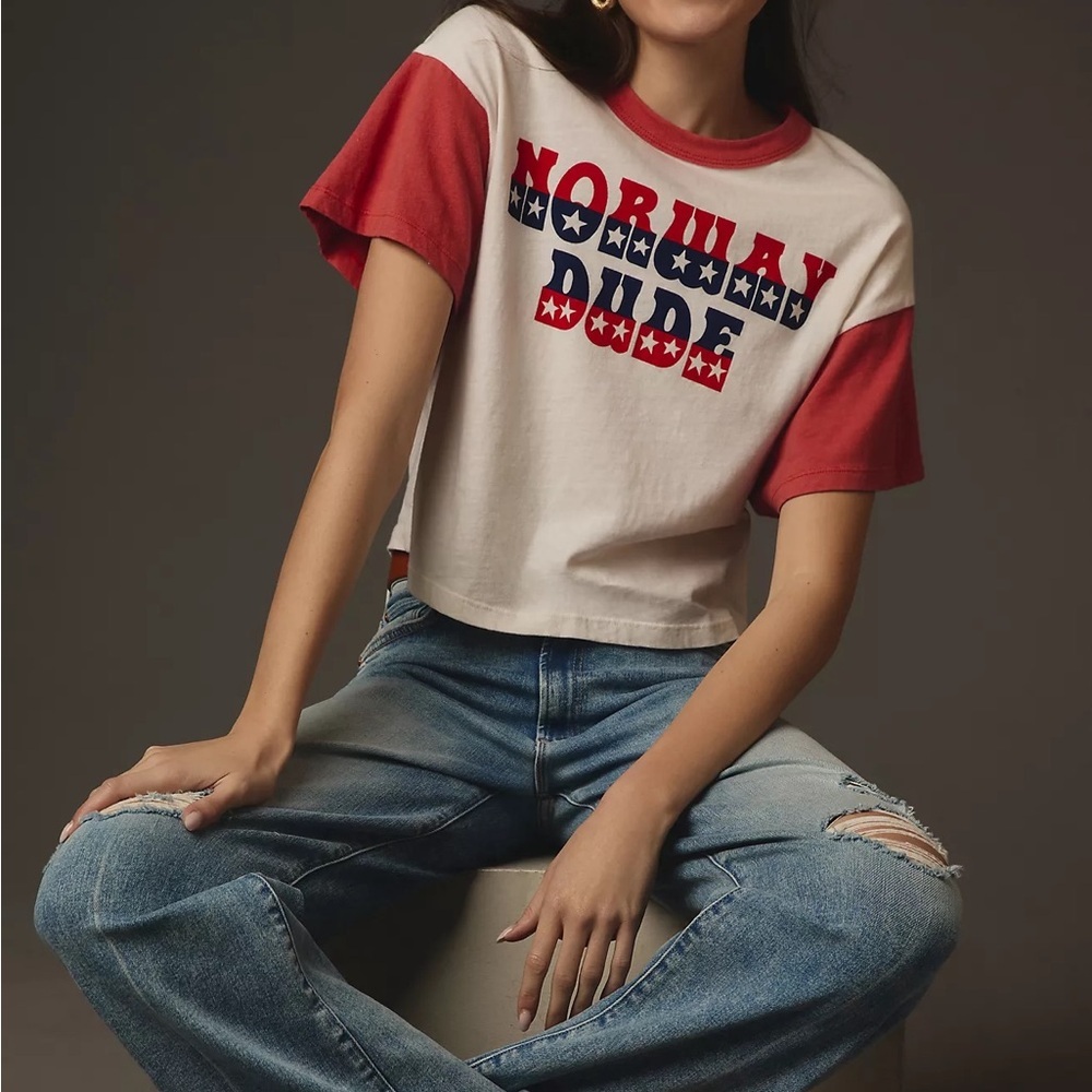 Mother‎ Tee The Wingman Graphic Cropped T-shirt Sz XS